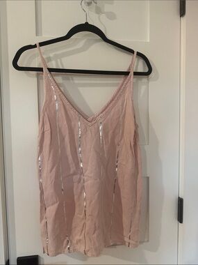 Bella Dahl Blush Pink Metallic-Striped V-Neck Cami